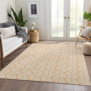 HomeRoots 5' X 8' Peach Ivory & Brown Ogee Area Rug - Stain Resistant, UV Protected, Perfect for Any Room 682783