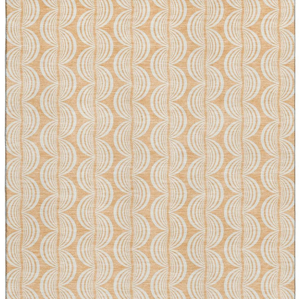 HomeRoots 5' X 8' Peach Ivory & Brown Ogee Area Rug - Stain Resistant, UV Protected, Perfect for Any Room 682783