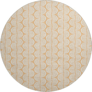 HomeRoots 8' Elegant Peach Ivory Brown Ogee Washable Round Rug with UV Protection for Stylish Living Spaces 682784
