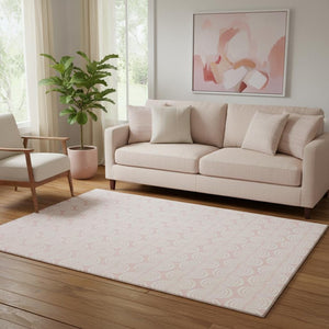 HomeRoots 5' Pink and Ivory Ogee Area Rug - Washable, UV Protected, Durable, Stain-Resistant for Any Space 682789