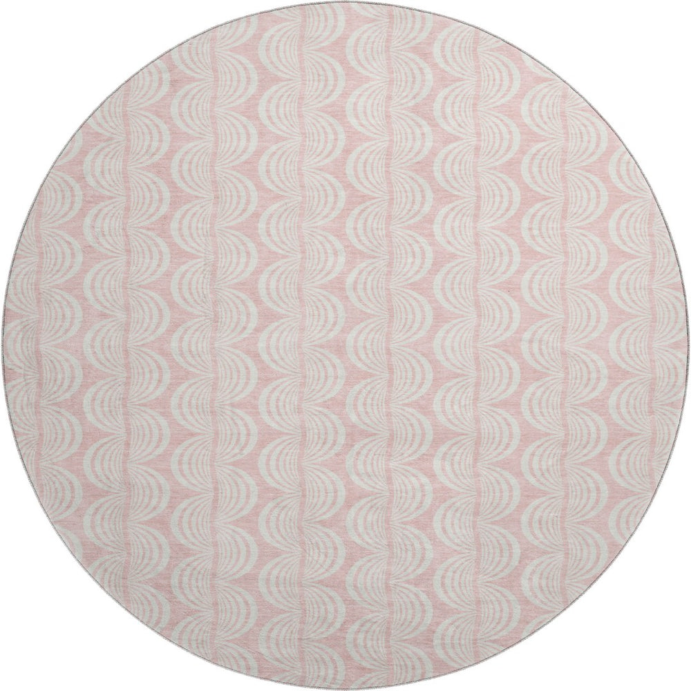 HomeRoots 8' Pink And Ivory Ogee Washable Round Rug - Durable, Stylish, UV-Protected for Homes with Kids & Pets 682790