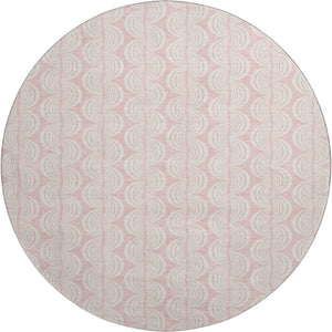 HomeRoots 8' Pink And Ivory Ogee Washable Round Rug - Durable, Stylish, UV-Protected for Homes with Kids & Pets 682790