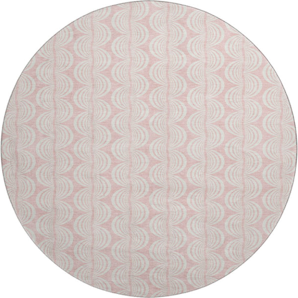 HomeRoots 8' Pink And Ivory Ogee Washable Round Rug - Durable, Stylish, UV-Protected for Homes with Kids & Pets 682790