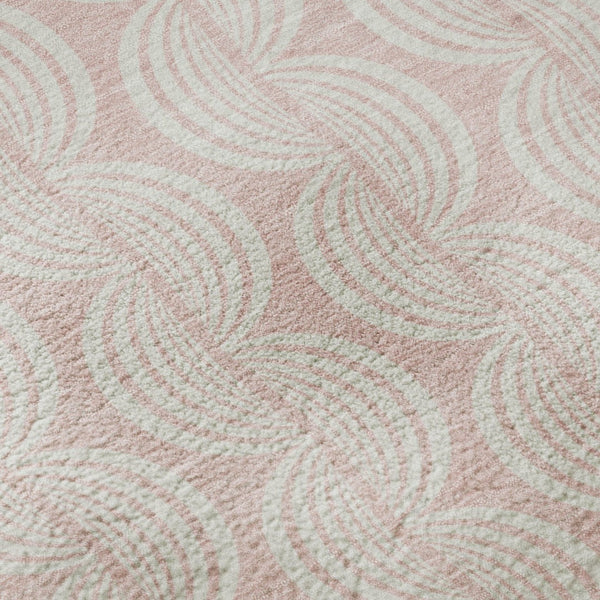 HomeRoots 8' Pink And Ivory Ogee Washable Round Rug - Durable, Stylish, UV-Protected for Homes with Kids & Pets 682790