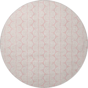 HomeRoots 8' Pink And Ivory Ogee Washable Round Rug - Durable, Stylish, UV-Protected for Homes with Kids & Pets 682790