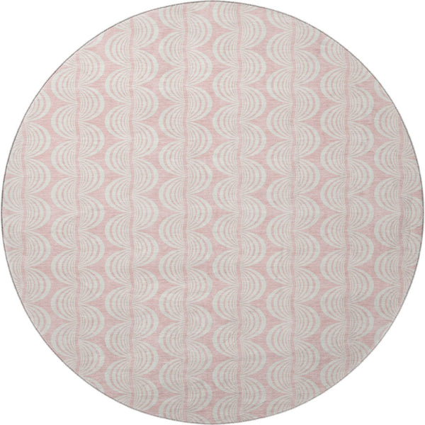 HomeRoots 8' Pink And Ivory Ogee Washable Round Rug - Durable, Stylish, UV-Protected for Homes with Kids & Pets 682790