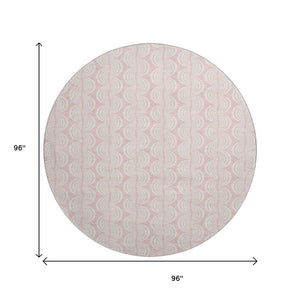 HomeRoots 8' Pink And Ivory Ogee Washable Round Rug - Durable, Stylish, UV-Protected for Homes with Kids & Pets 682790
