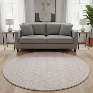 HomeRoots 8' Pink And Ivory Ogee Washable Round Rug - Durable, Stylish, UV-Protected for Homes with Kids & Pets 682790
