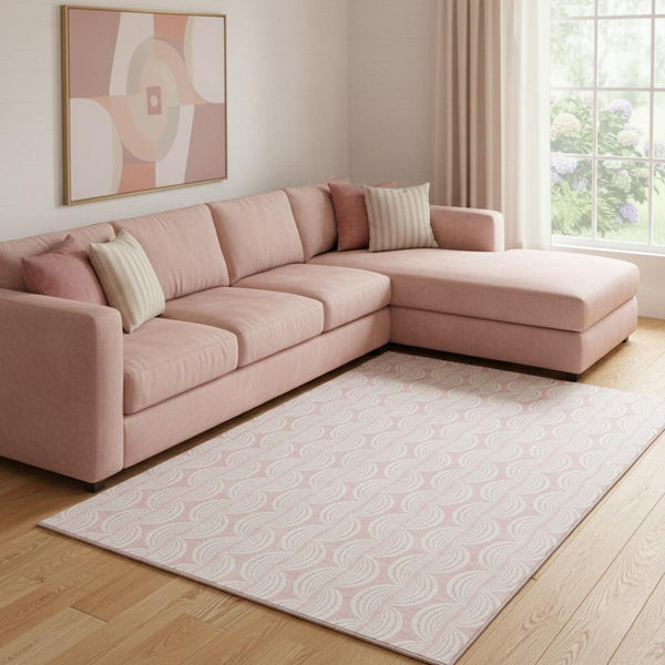 HomeRoots 8' X 10' Pink and Ivory Ogee Area Rug – Soft, Durable, UV-Protected, Stain-Resistant for High-Traffic Spaces 682791