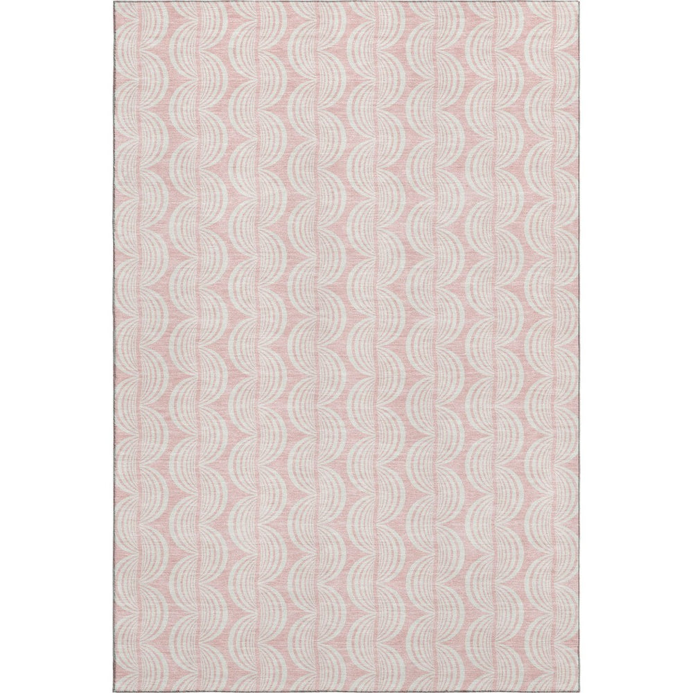 HomeRoots 9' X 12' Pink And Ivory Ogee Area Rug - Stylish, Washable, Durable, Stain-Resistant & UV Protected! 682792