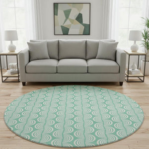 HomeRoots 8' Aqua and Ivory Ogee Round Rug - Washable, UV-Protected, Durable for High-Traffic Areas & Patios 682796
