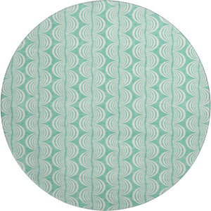 HomeRoots 8' Aqua and Ivory Ogee Round Rug - Washable, UV-Protected, Durable for High-Traffic Areas & Patios 682796