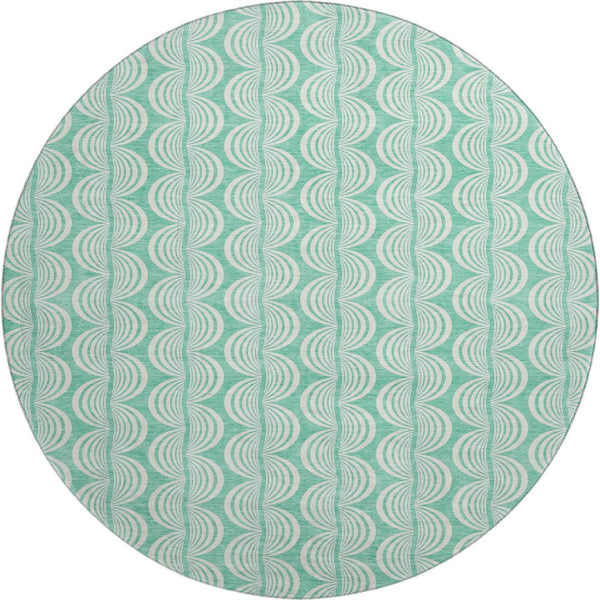 HomeRoots 8' Aqua and Ivory Ogee Round Rug - Washable, UV-Protected, Durable for High-Traffic Areas & Patios 682796