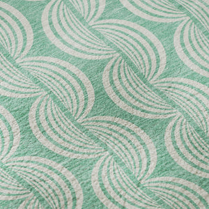 HomeRoots 8' Aqua and Ivory Ogee Round Rug - Washable, UV-Protected, Durable for High-Traffic Areas & Patios 682796