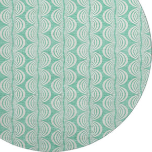 HomeRoots 8' Aqua and Ivory Ogee Round Rug - Washable, UV-Protected, Durable for High-Traffic Areas & Patios 682796