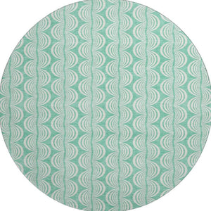 HomeRoots 8' Aqua and Ivory Ogee Round Rug - Washable, UV-Protected, Durable for High-Traffic Areas & Patios 682796