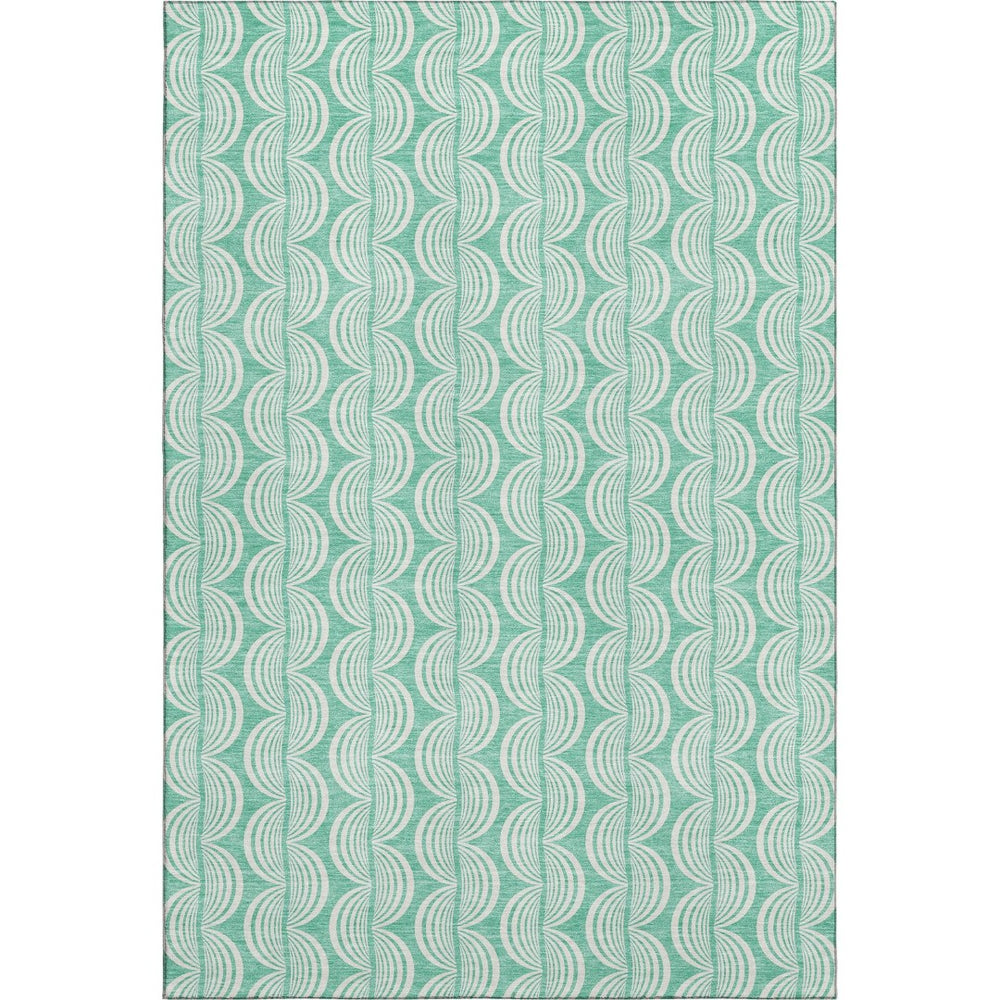 HomeRoots 8' X 10' Aqua & Ivory Ogee Area Rug - Durable, Stylish, Washable with UV Protection for Any Space 682797