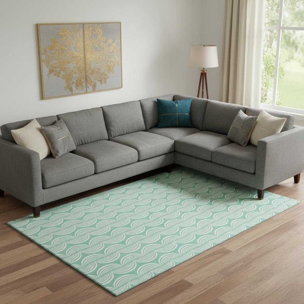 HomeRoots 9' X 12' Aqua & Ivory Ogee Area Rug - Durable, Stain-Resistant, UV Protected for Coastal Elegance 682798