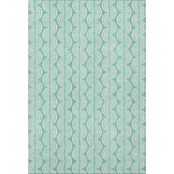 HomeRoots 9' X 12' Aqua & Ivory Ogee Area Rug - Durable, Stain-Resistant, UV Protected for Coastal Elegance 682798
