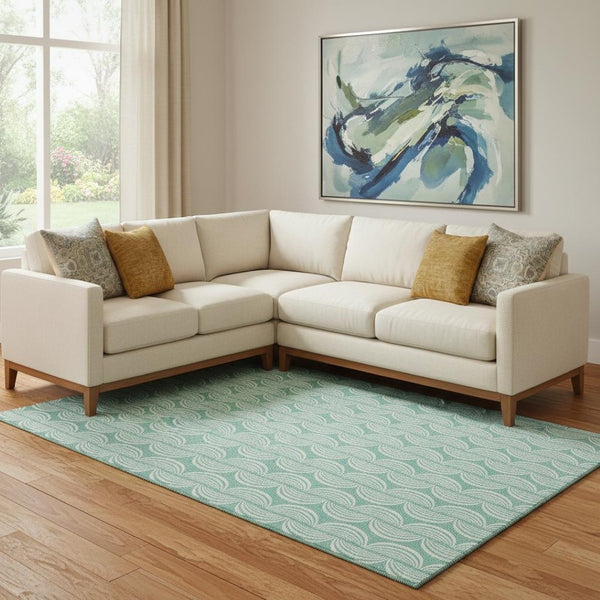 HomeRoots 10' X 14' Aqua & Ivory Ogee Area Rug - Soft, Durable, UV-Protected, Stain-Resistant for Family Spaces 682799