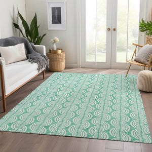 HomeRoots 10' X 14' Aqua & Ivory Ogee Area Rug - Soft, Durable, UV-Protected, Stain-Resistant for Family Spaces 682799