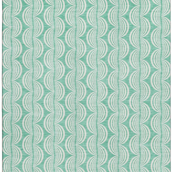 HomeRoots 10' X 14' Aqua & Ivory Ogee Area Rug - Soft, Durable, UV-Protected, Stain-Resistant for Family Spaces 682799