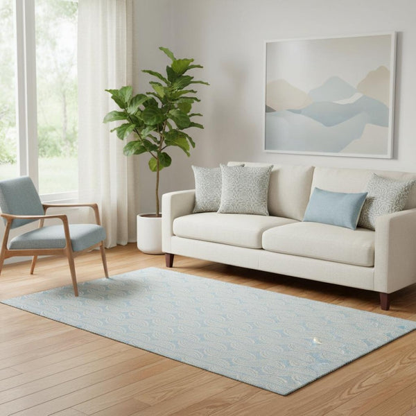 HomeRoots 5' Sky Blue & Ivory Ogee Area Rug - Washable, UV Protected, Stylish for High-Traffic Spaces! 682801