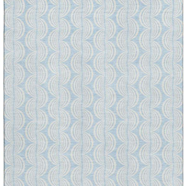 HomeRoots 5' Sky Blue & Ivory Ogee Area Rug - Washable, UV Protected, Stylish for High-Traffic Spaces! 682801