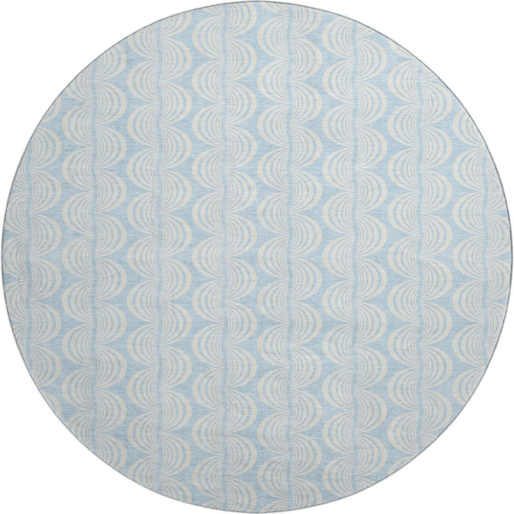 HomeRoots 8' Sky Blue Ogee Round Rug - Washable, UV Protected, Stain Resistant, Perfect for High-Traffic Areas! 682802