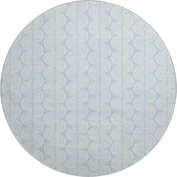 HomeRoots 8' Sky Blue Ogee Round Rug - Washable, UV Protected, Stain Resistant, Perfect for High-Traffic Areas! 682802