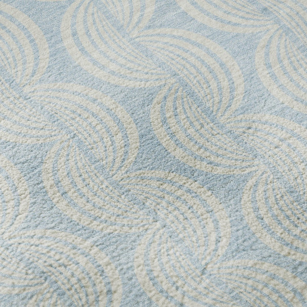 HomeRoots 8' Sky Blue Ogee Round Rug - Washable, UV Protected, Stain Resistant, Perfect for High-Traffic Areas! 682802