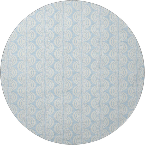 HomeRoots 8' Sky Blue Ogee Round Rug - Washable, UV Protected, Stain Resistant, Perfect for High-Traffic Areas! 682802