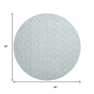 HomeRoots 8' Sky Blue Ogee Round Rug - Washable, UV Protected, Stain Resistant, Perfect for High-Traffic Areas! 682802