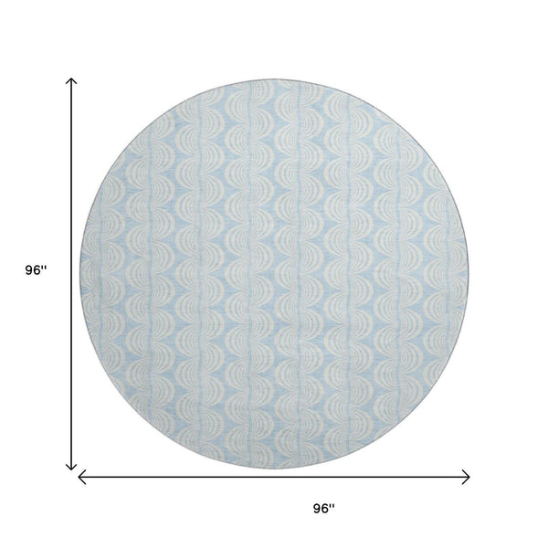HomeRoots 8' Sky Blue Ogee Round Rug - Washable, UV Protected, Stain Resistant, Perfect for High-Traffic Areas! 682802