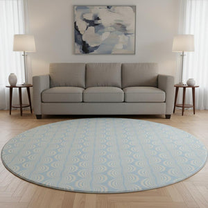 HomeRoots 8' Sky Blue Ogee Round Rug - Washable, UV Protected, Stain Resistant, Perfect for High-Traffic Areas! 682802