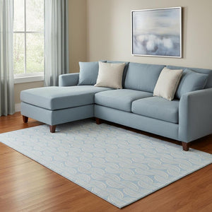 HomeRoots 8' X 10' Sky Blue & Ivory Ogee Area Rug - Washable, UV Protected, Soft & Durable for Everyday Use 682803