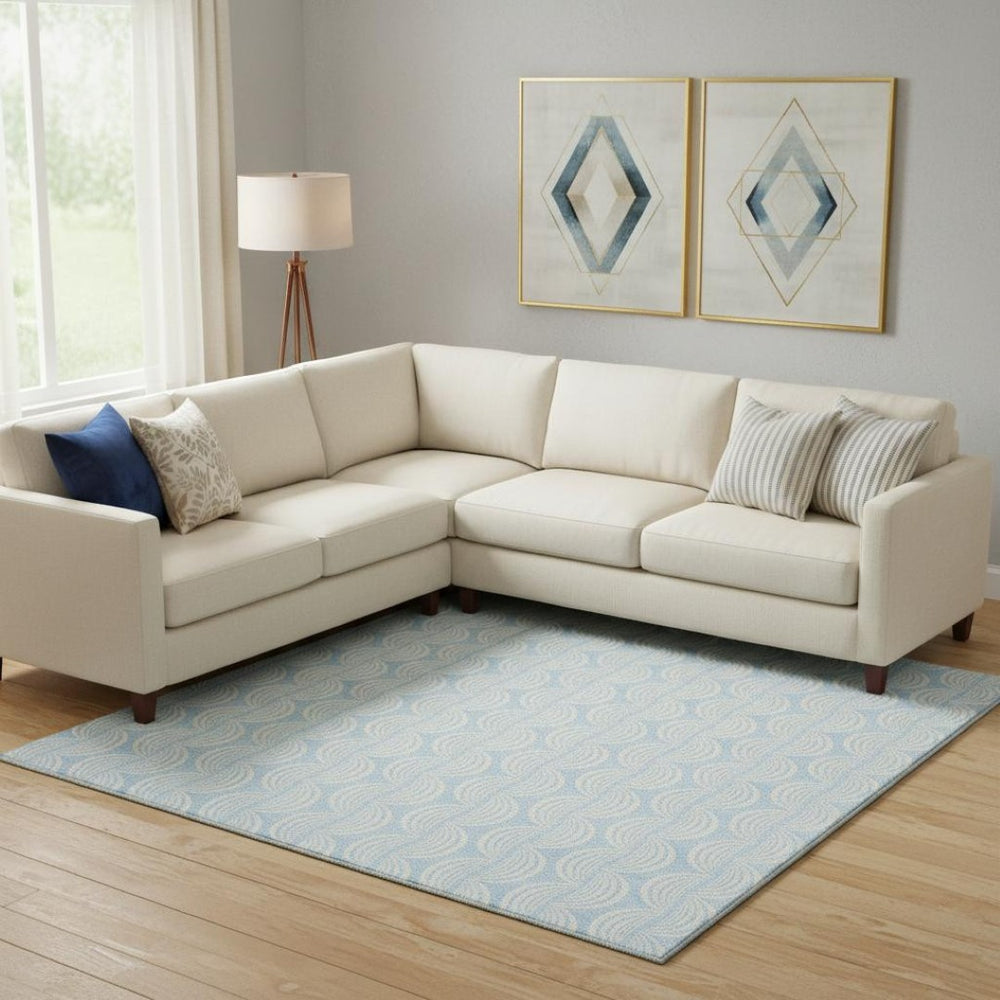 HomeRoots 9' X 12' Sky Blue Ogee Area Rug - Washable, UV Protected & Perfect for Homes with Kids & Pets! 682804
