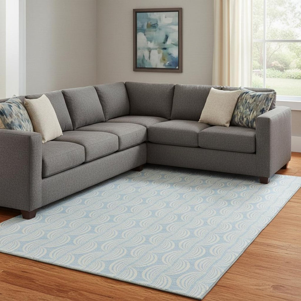 HomeRoots 10' Sky Blue and Ivory Ogee Area Rug - Washable, UV Protected, Stain Resistant for High-Traffic Spaces 682805