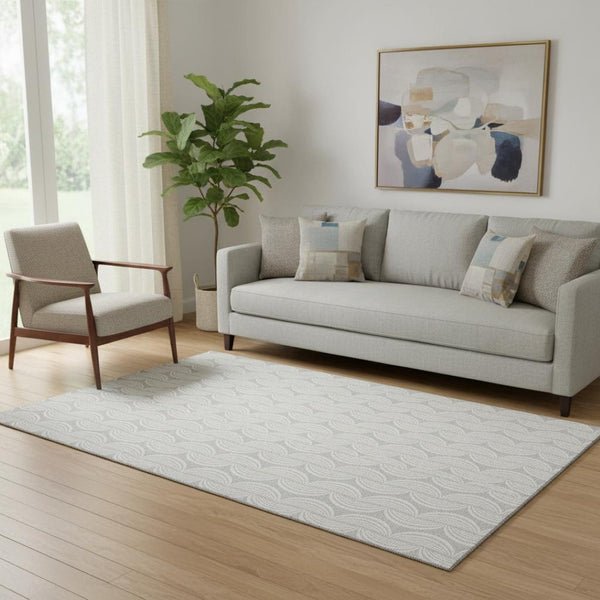 HomeRoots 5' X 8' Washable Silver & Ivory Ogee Area Rug with UV Protection – Durable, Easy Care for Busy Homes 682807