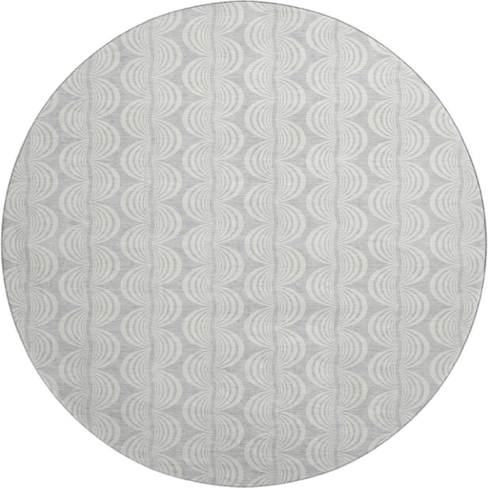 HomeRoots 8' Silver and Ivory Ogee Round Rug – Washable, UV Protected, Perfect for High-Traffic Areas & Kids! 682808