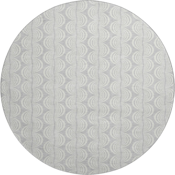 HomeRoots 8' Silver and Ivory Ogee Round Rug – Washable, UV Protected, Perfect for High-Traffic Areas & Kids! 682808