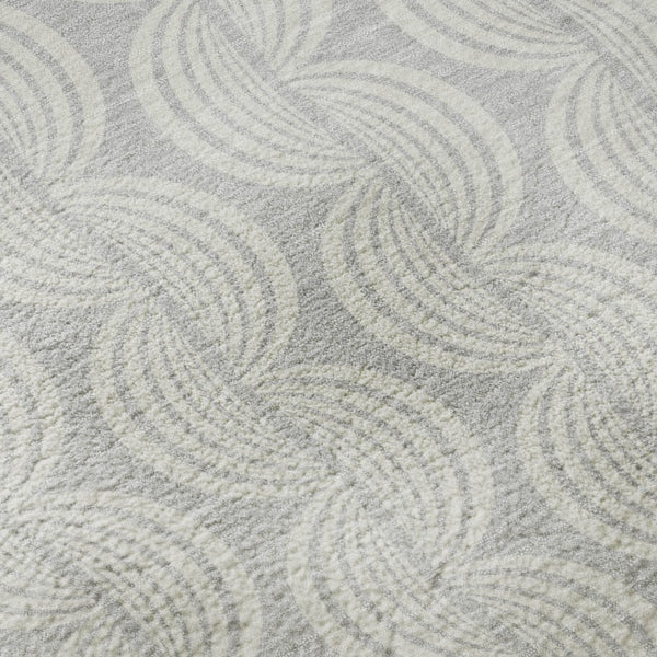 HomeRoots 8' Silver and Ivory Ogee Round Rug – Washable, UV Protected, Perfect for High-Traffic Areas & Kids! 682808