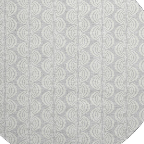 HomeRoots 8' Silver and Ivory Ogee Round Rug – Washable, UV Protected, Perfect for High-Traffic Areas & Kids! 682808