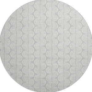 HomeRoots 8' Silver and Ivory Ogee Round Rug – Washable, UV Protected, Perfect for High-Traffic Areas & Kids! 682808