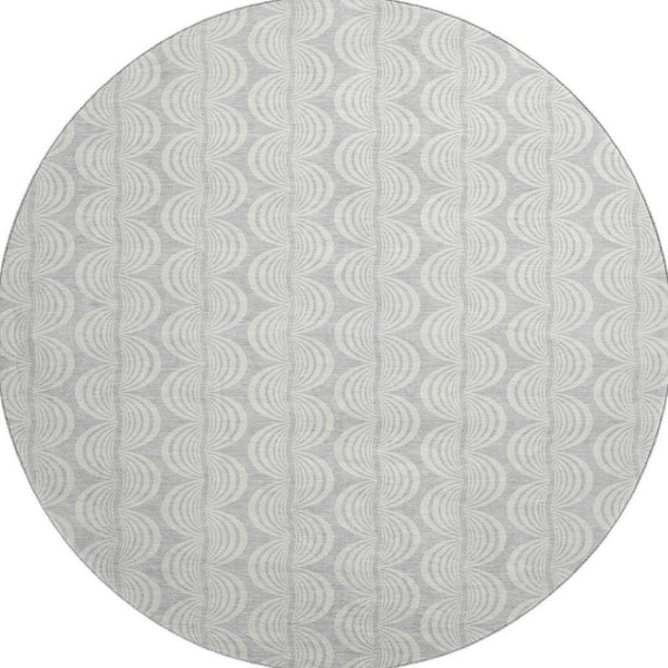 HomeRoots 8' Silver and Ivory Ogee Round Rug – Washable, UV Protected, Perfect for High-Traffic Areas & Kids! 682808