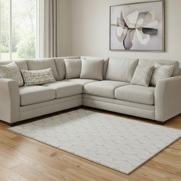 HomeRoots 8' X 10' Silver and Ivory Ogee Area Rug - Durable, Washable, UV-Protected for Homes with Kids & Pets 682809