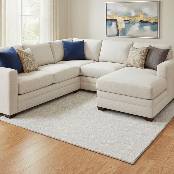 HomeRoots 10' Ogee Washable Area Rug in Silver & Ivory – Stylish, Durable, UV-Protected for High-Traffic Spaces 682811