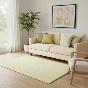 HomeRoots 5' X 8' Yellow and Ivory Ogee Area Rug – Washable, Stain-Resistant, UV-Guarded for Busy Homes! 682813