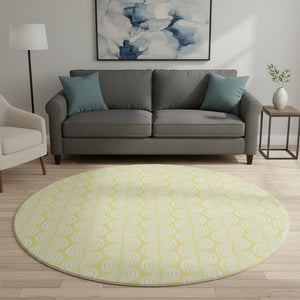 HomeRoots 8' Yellow And Ivory Ogee Round Rug - Washable, UV Protected, Durable, Perfect for Busy Homes! 682814