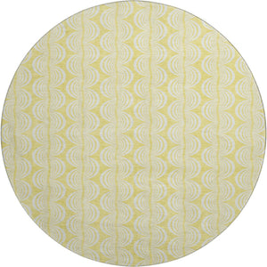 HomeRoots 8' Yellow And Ivory Ogee Round Rug - Washable, UV Protected, Durable, Perfect for Busy Homes! 682814